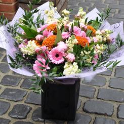 Warm orange pale pinks and creams