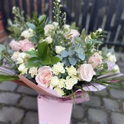 Pale Pink avalanche roses with white spray roses